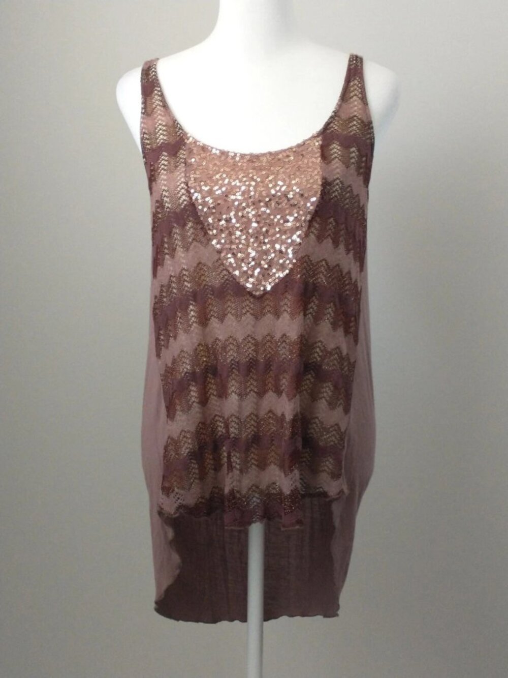 Anthropologie Tiny Y2K Sequin Accent Mauve Crochet Tank Top Tunic S